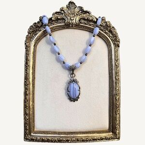 Carolyn Pollack Silver Blue Lace Agate Bead Necklace w/ Detachable Pendant